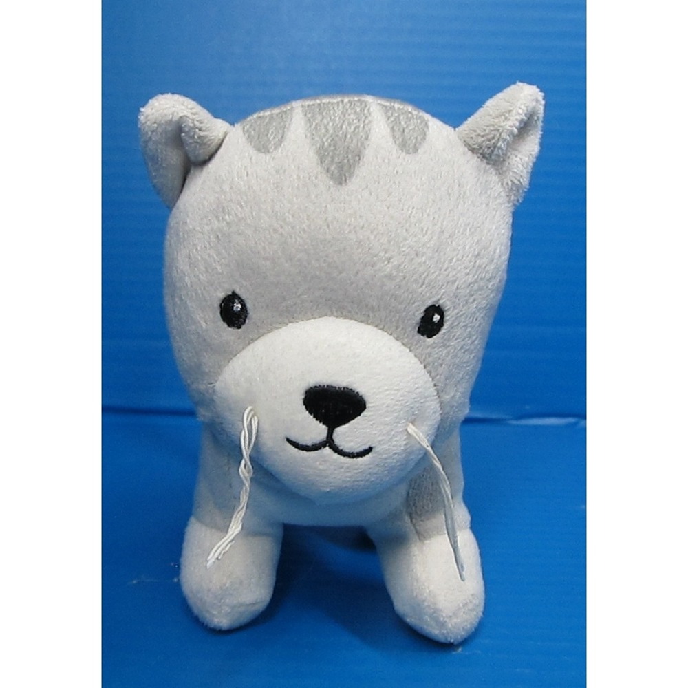 H&M Home Cat Kitten Plush Stuffed Animal Gray White Stripes Wiskers 8"